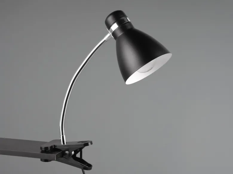 Klemmleuchte HARVEY flexibel, Chrom & Metallschirm Schwarz, 36cm