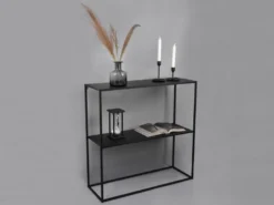 Konsolentisch - Beistelltisch 80x80cm & Batterie Tischleuchte aus Metall Schwarz