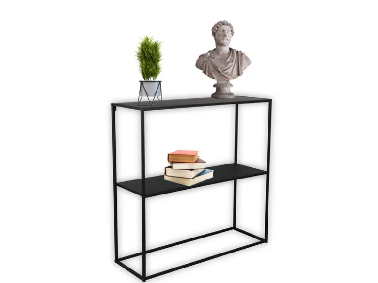 Konsolentisch - Beistelltisch 80x80cm & Batterie Tischleuchte aus Metall Schwarz