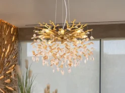 Kronleuchter QUEENA Gold 8-flammig mit Glas Kristall 2-farbig Ø 60cm