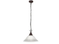 Landhaus LED Pendelleuchte in Rostoptik mit Glasschirm Weiß, Ø 33,5cm