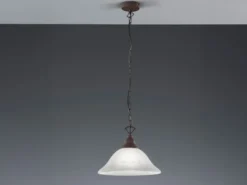 Landhaus LED Pendelleuchte in Rostoptik mit Glasschirm Weiß, Ø 33,5cm