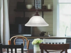 Landhaus LED Pendelleuchte in Rostoptik mit Glasschirm Weiß, Ø 33,5cm