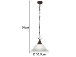 Landhaus LED Pendelleuchte in Rostoptik mit Glasschirm Weiß, Ø 33,5cm