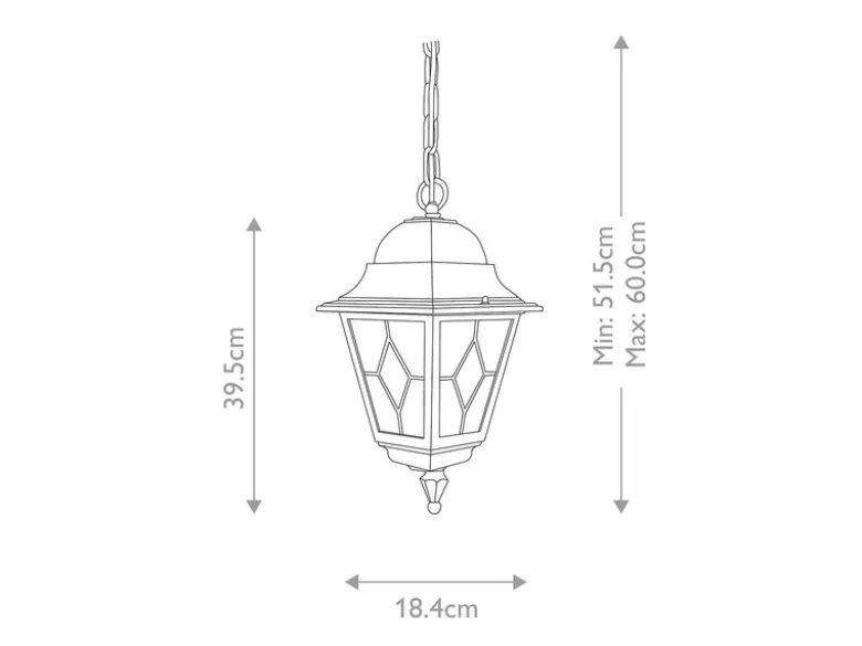 Landhausstil Außen Hängelampe NORFOLK Kettenlaterne mit Bleiglas, max. Höhe 60cm