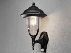 Landhausstil Außenwandleuchte PARMA Schwarz mit Bewegungsmelder, Höhe 48cm