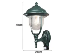 Landhausstil Außenwandleuchte PARMA Grün mit Bewegungsmelder, Höhe 48cm