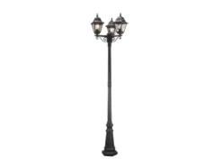 Landhausstil LED Straßenlaterne 3-flammig mit Bleiglas, Höhe 227cm