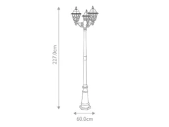 Landhausstil LED Straßenlaterne 3-flammig mit Bleiglas, Höhe 227cm