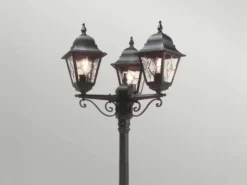 Landhausstil LED Straßenlaterne 3-flammig mit Bleiglas, Höhe 227cm