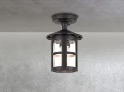 LED Außen Decken Laterne aus Alu im Landhausstil, Schwarz Höhe 23,5cm
