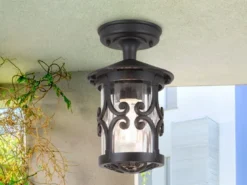 LED Außen Decken Laterne aus Alu im Landhausstil, Schwarz Höhe 26cm
