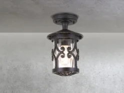 LED Außen Decken Laterne aus Alu im Landhausstil, Schwarz Höhe 26cm
