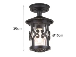 LED Außen Decken Laterne aus Alu im Landhausstil, Schwarz Höhe 26cm
