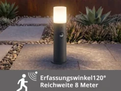 LED Außen Sockelleuchte Anthrazit mit Bewegungsmelder, Höhe 30cm
