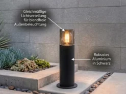 LED Außen Sockelleuchte aus Aluminium Schwarz & Rauchfarbig E27, Höhe 30cm