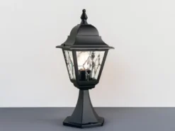 LED Außen Sockelleuchte im Landhausstil Laterne mit Bleiglas, Höhe 44cm