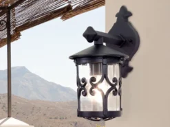 LED Außen Wandlaterne aus Alu im Landhausstil, Schwarz Höhe 31cm