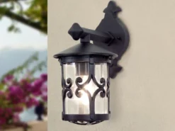 LED Außen Wandlaterne aus Alu im Landhausstil, Schwarz Höhe 31cm