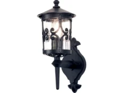 LED Außen Wandlaterne aus Alu im Landhausstil, Schwarz Höhe 42cm