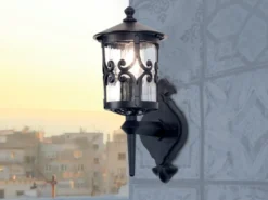 LED Außen Wandlaterne aus Alu im Landhausstil, Schwarz Höhe 42cm