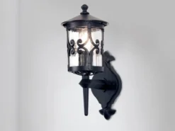 LED Außen Wandlaterne aus Alu im Landhausstil, Schwarz Höhe 42cm