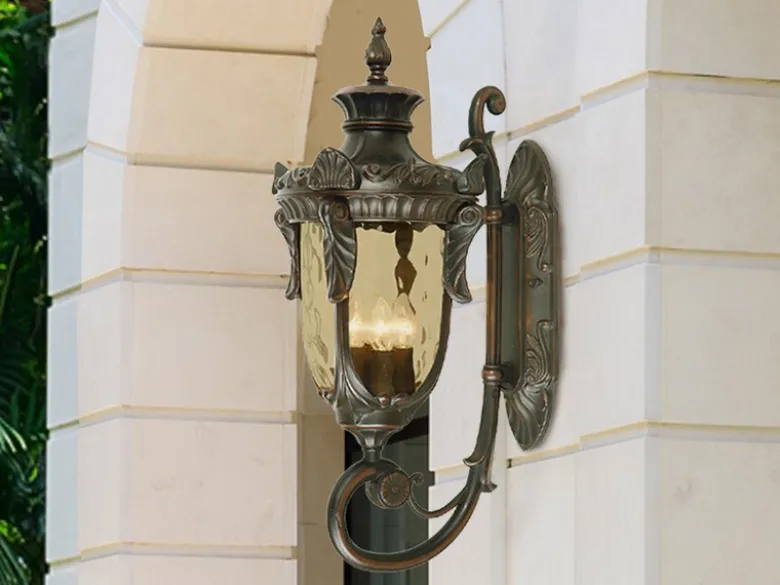 LED Außenwandlaterne im Jugendstil mit Amberglas, stehend Höhe 64cm