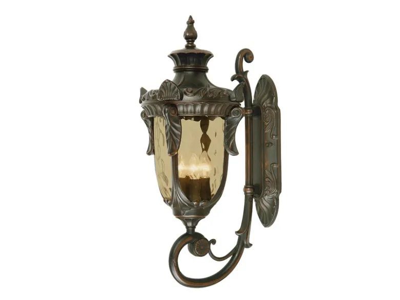LED Außenwandlaterne im Jugendstil mit Amberglas, stehend Höhe 64cm