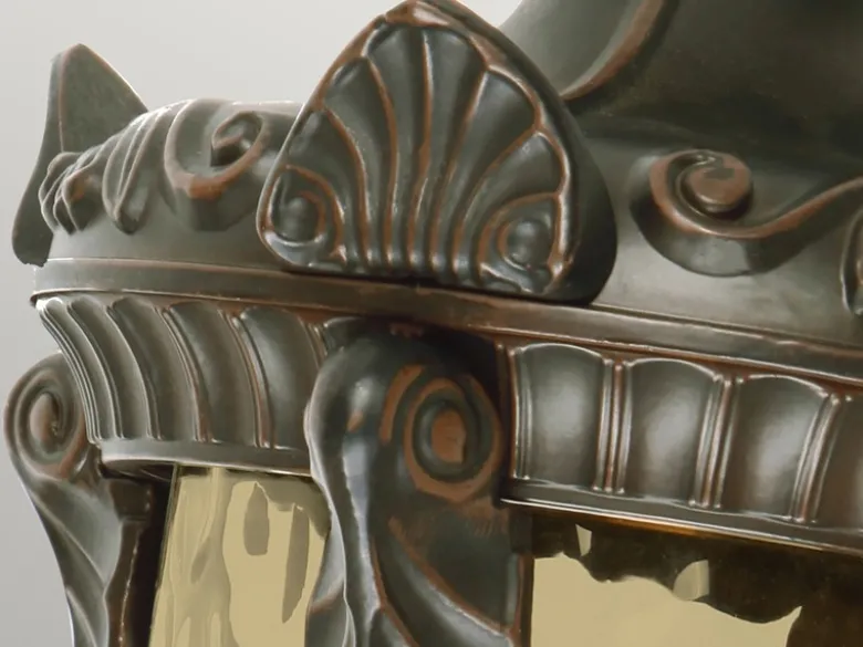LED Außenwandlaterne im Jugendstil mit Amberglas, stehend Höhe 64cm