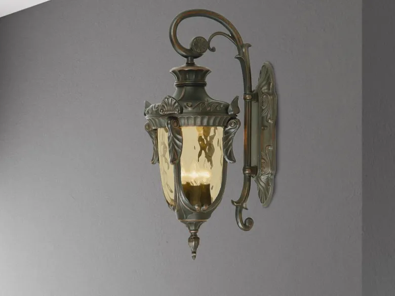 LED Außenwandlaterne im Jugendstil mit Amberglas, hängend Höhe 64cm