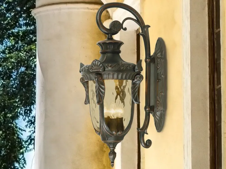 LED Außenwandlaterne im Jugendstil mit Amberglas, hängend Höhe 64cm