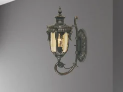 LED Außenwandlaterne im Jugendstil mit Amberglas, stehend Höhe 43cm