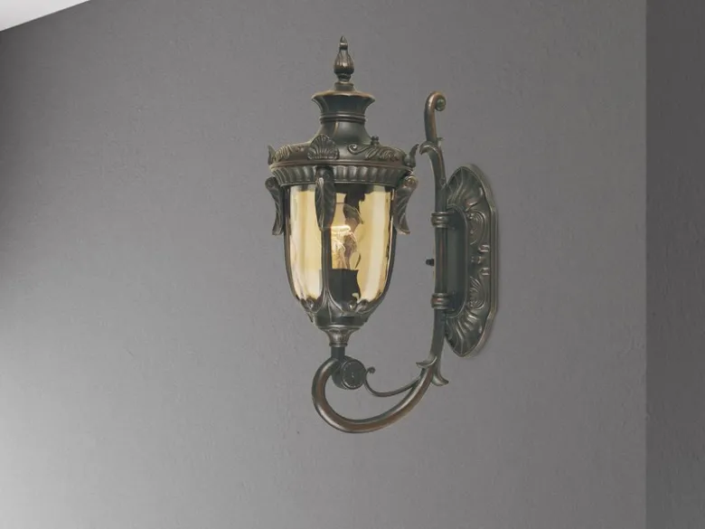 LED Außenwandlaterne im Jugendstil mit Amberglas, stehend Höhe 43cm