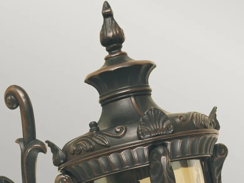 LED Außenwandlaterne im Jugendstil mit Amberglas, stehend Höhe 43cm