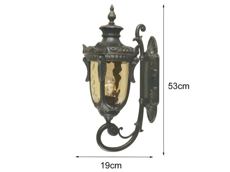 LED Außenwandlaterne im Jugendstil mit Amberglas, stehend Höhe 53cm