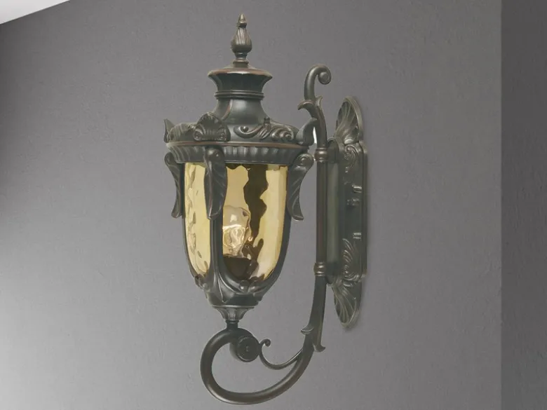 LED Außenwandlaterne im Jugendstil mit Amberglas, stehend Höhe 53cm