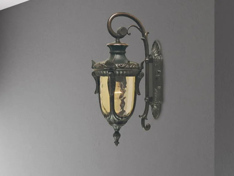 LED Außenwandlaterne im Jugendstil mit Amberglas, hängend Höhe 43cm