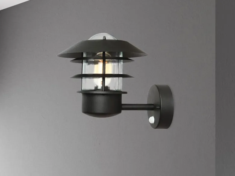LED Außenwand Laterne mit Bewegungsmelder, Schwarz Höhe 24cm