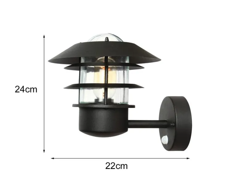 LED Außenwand Laterne mit Bewegungsmelder, Schwarz Höhe 24cm