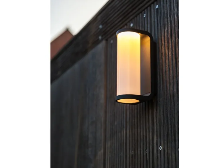 LED Außenwandleuchte ADALYN Schwarz, Glas-Zylinder IP44, 7x20cm