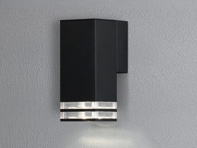 LED Außenwandleuchte ALU Down Light Schwarz Effektstreifen IP44, Höhe 19cm