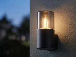 LED Außenwandleuchte Aluminium Schwarz & Rauchfarbig E27, Höhe 17,5cm