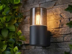 LED Außenwandleuchte Aluminium Schwarz & Rauchfarbig E27, Höhe 17,5cm