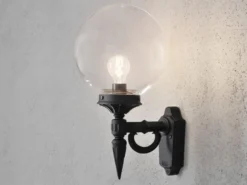 LED Außenwandleuchte Aluminium Schwarz mit Glaskugel, Höhe 44cm