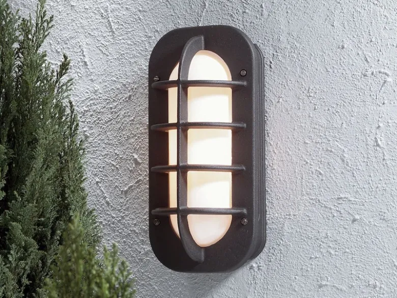 LED Außenwandleuchte, Aluminium Schwarz & Opalglas, Höhe 36cm