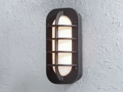 LED Außenwandleuchte, Aluminium Schwarz & Opalglas, Höhe 36cm