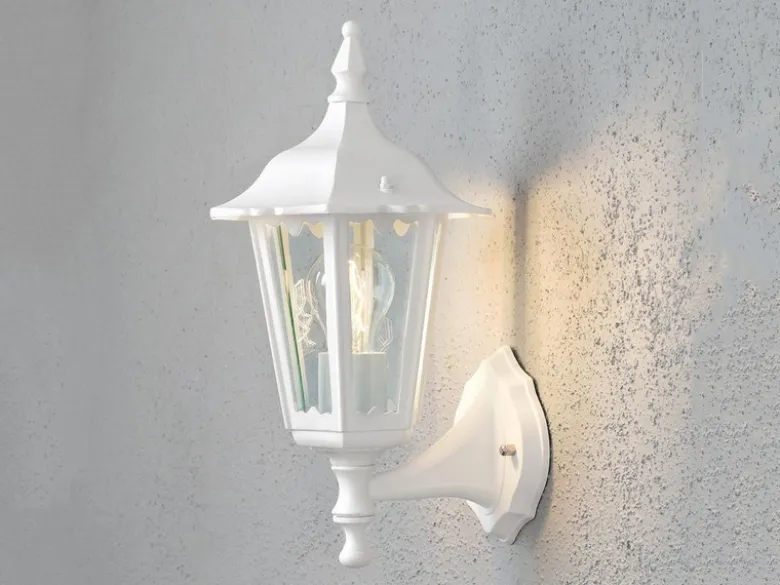 LED Außenwandleuchte antike Laterne stehend aus Aluminium Weiß, Höhe 36cm