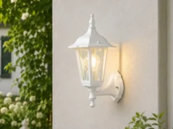 LED Außenwandleuchte antike Laterne stehend aus Aluminium Weiß, Höhe 36cm