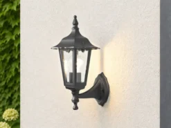 LED Außenwandleuchte antike Laterne stehend aus Aluminium Schwarz, Höhe 36cm