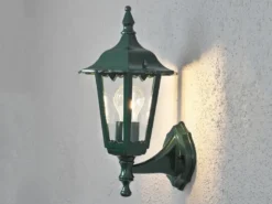 LED Außenwandleuchte antike Laterne stehend aus Aluminium Grün, Höhe 36cm